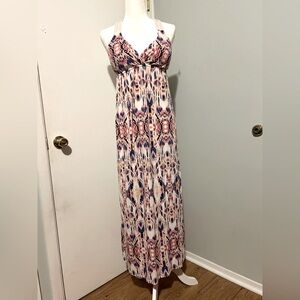 Hippie Rose Maxi Dress, size Medium w/braided straps , red, blue orange colors